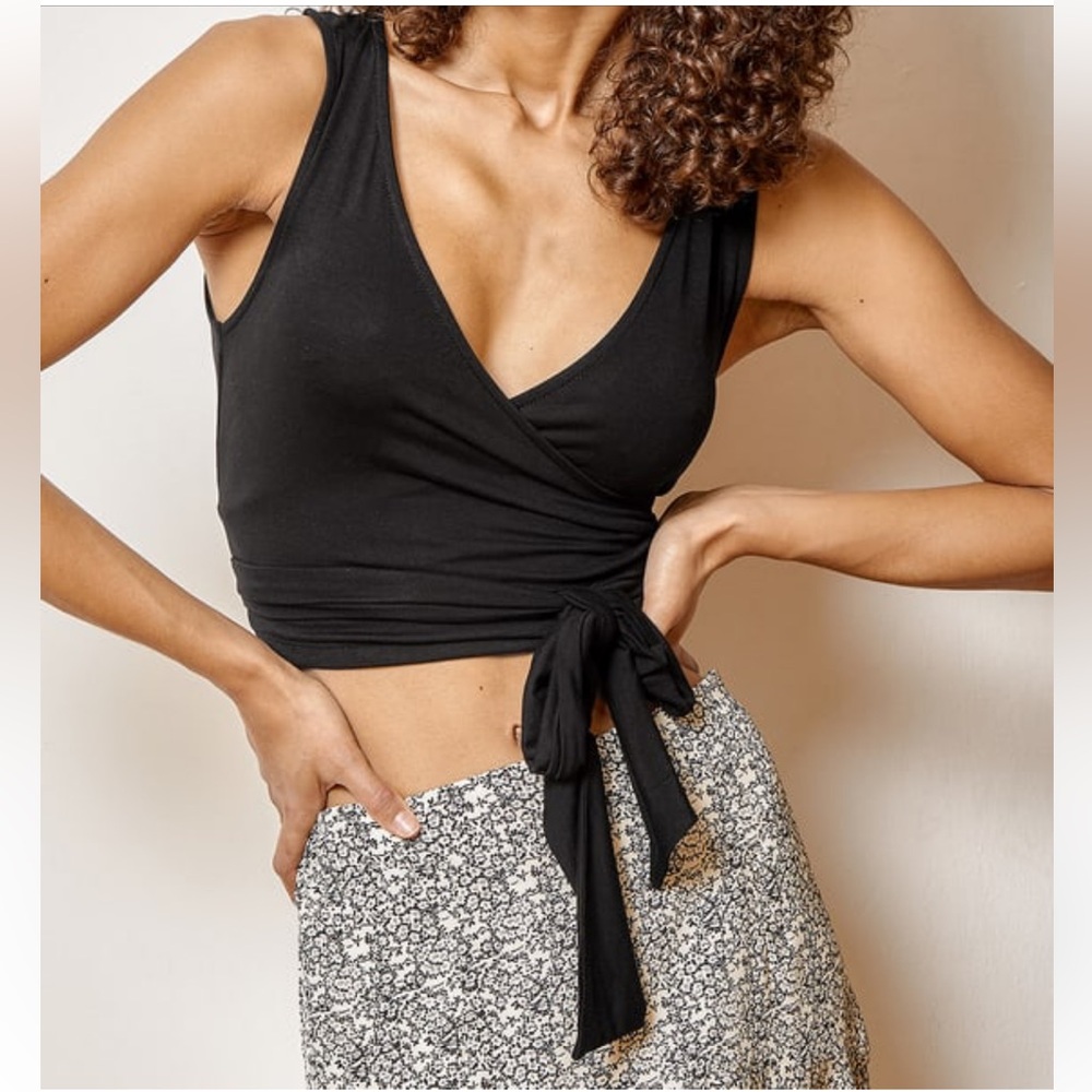 Lulus faux wrap black crop top